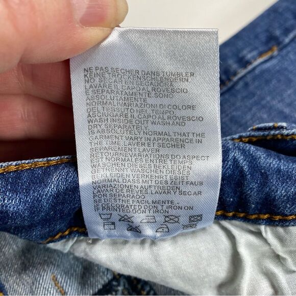 Machine Distressed Stretch Denim Bermuda Shorts Blue Sz 28 - Picture 12 of 14